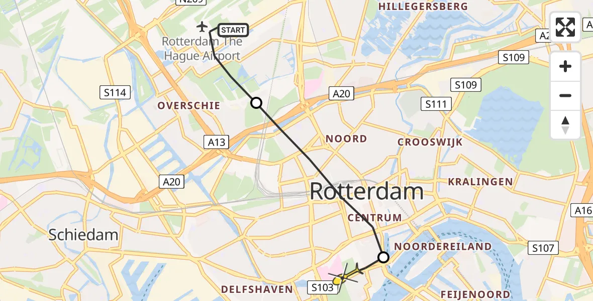 Routekaart van de vlucht: Lifeliner 2 naar Erasmus MC, Hertenheuvel