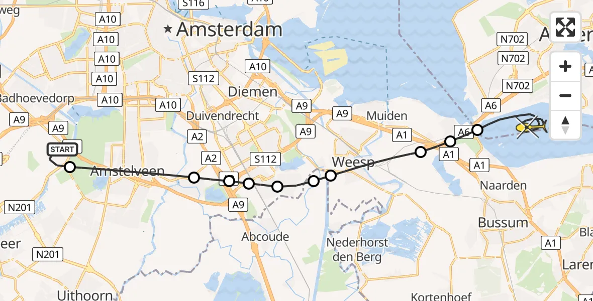 Routekaart van de vlucht: Politieheli naar Almere, Thermiekstraat