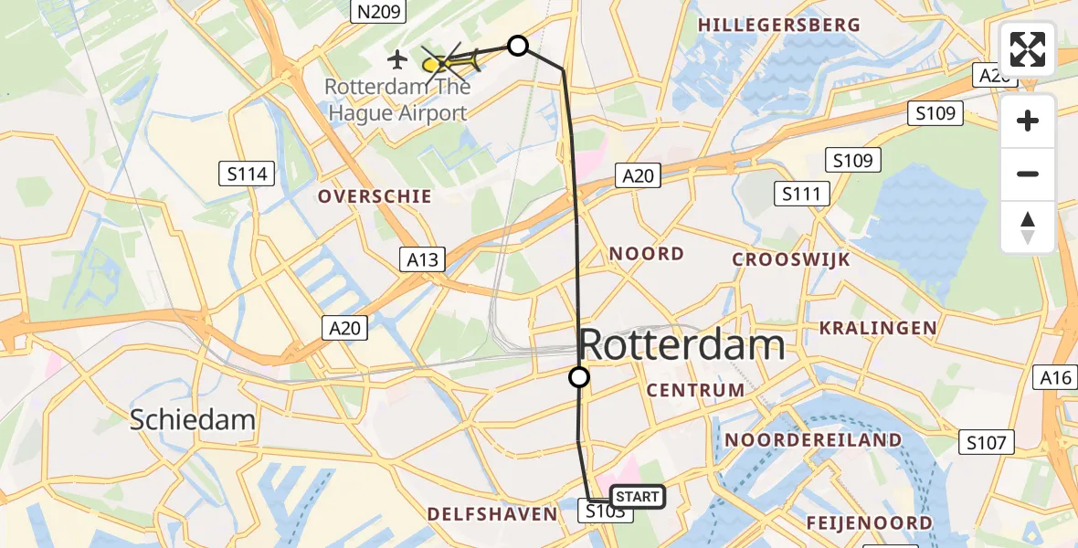 Routekaart van de vlucht: Lifeliner 2 naar Rotterdam The Hague Airport, Mathenesserlaan