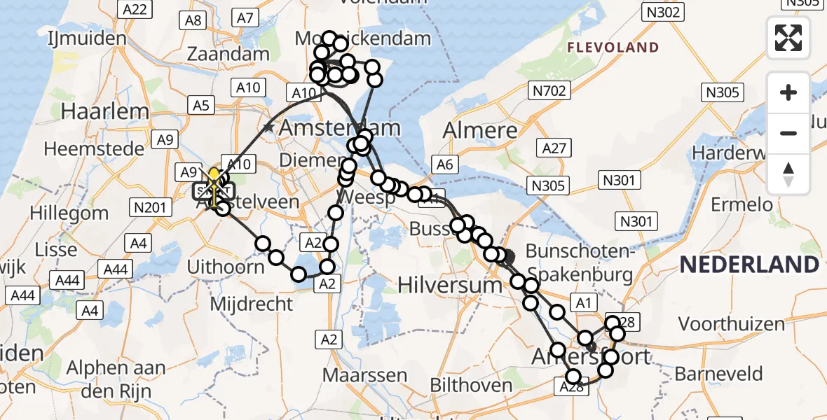 Routekaart van de vlucht: Politieheli naar Schiphol, Piet Guilonardweg