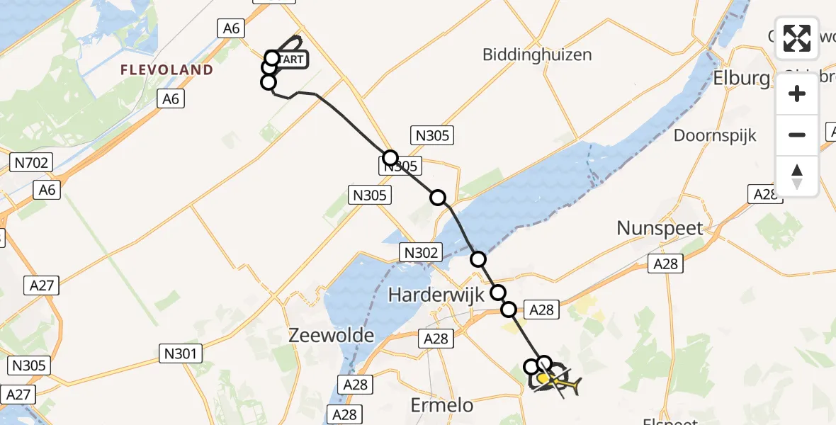 Routekaart van de vlucht: Politieheli naar Ermelo, Talingweg