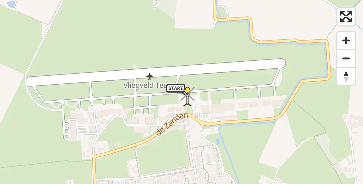 Routekaart van de vlucht: Politieheli naar Vliegveld Teuge, de Zanden