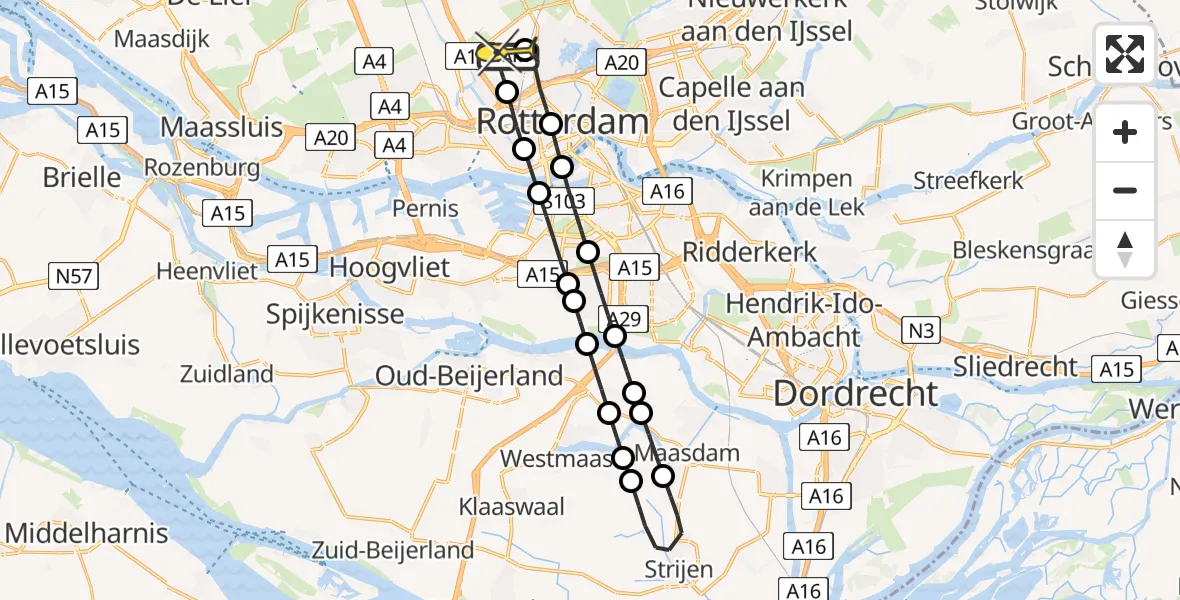 Routekaart van de vlucht: Lifeliner 2 naar Rotterdam The Hague Airport, Zestienhovensekade