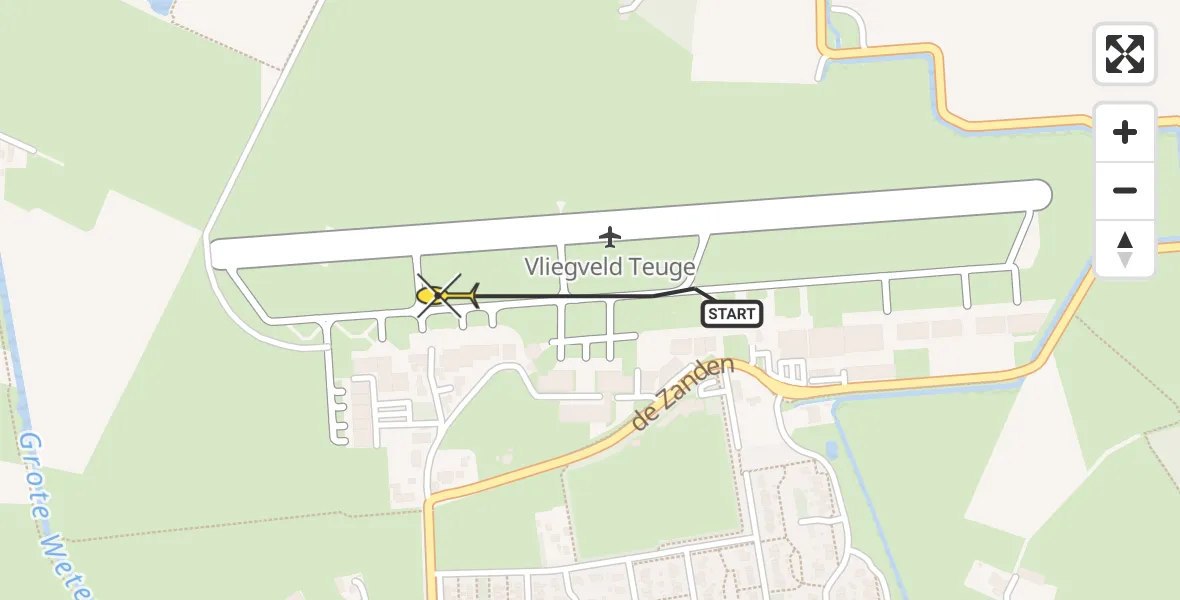 Routekaart van de vlucht: Politieheli naar Vliegveld Teuge, de Zanden