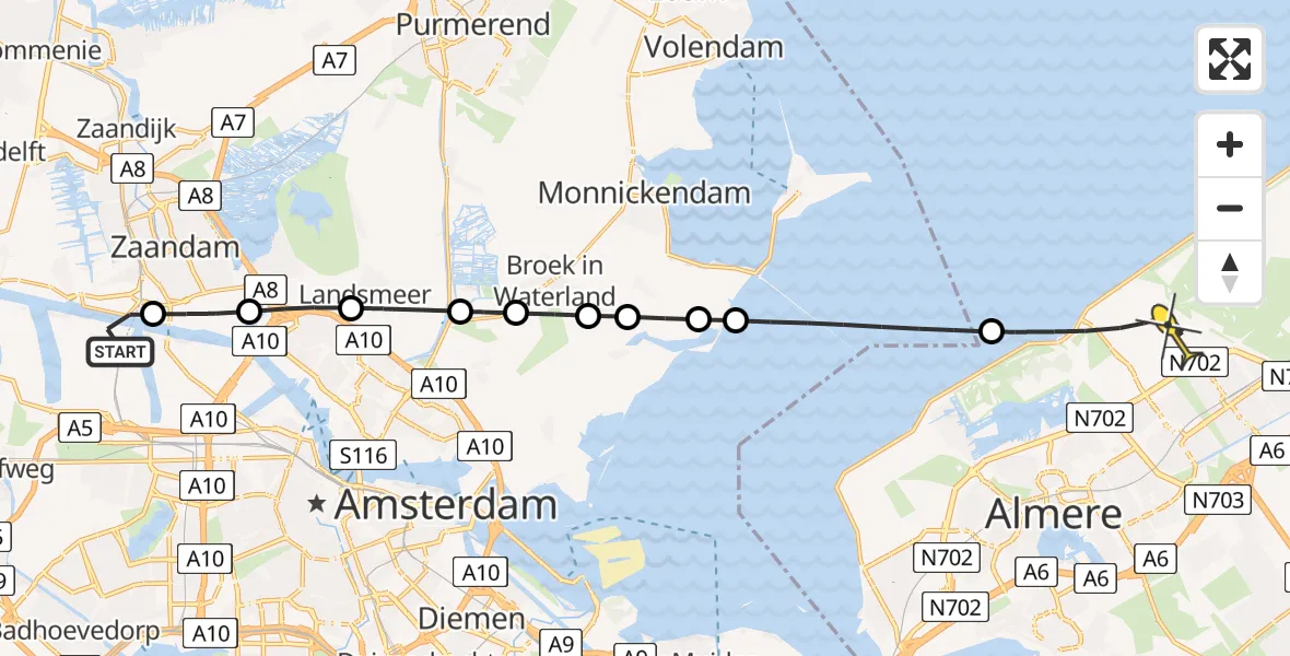Routekaart van de vlucht: Lifeliner 1 naar Almere, Symon Spiersweg