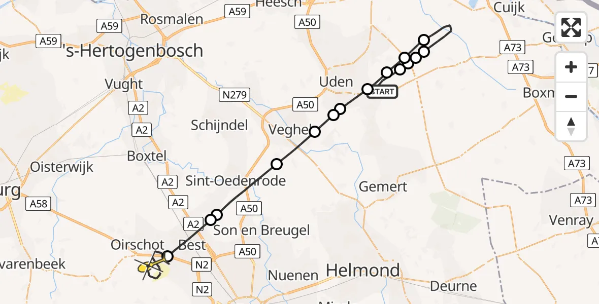 Routekaart van de vlucht: Lifeliner 3 naar Oirschot, Zeelandsedijk