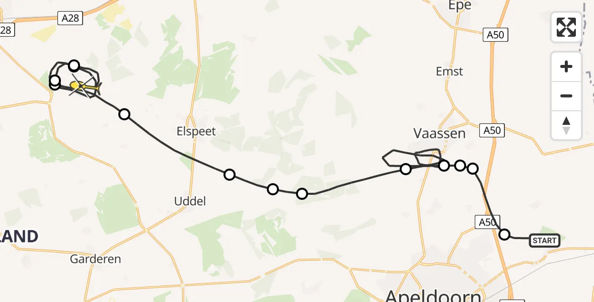 Routekaart van de vlucht: Politieheli naar Ermelo, Drostendijk