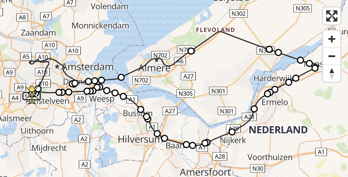 Vluchtroute Politiehelikopter van Schiphol naar Schiphol