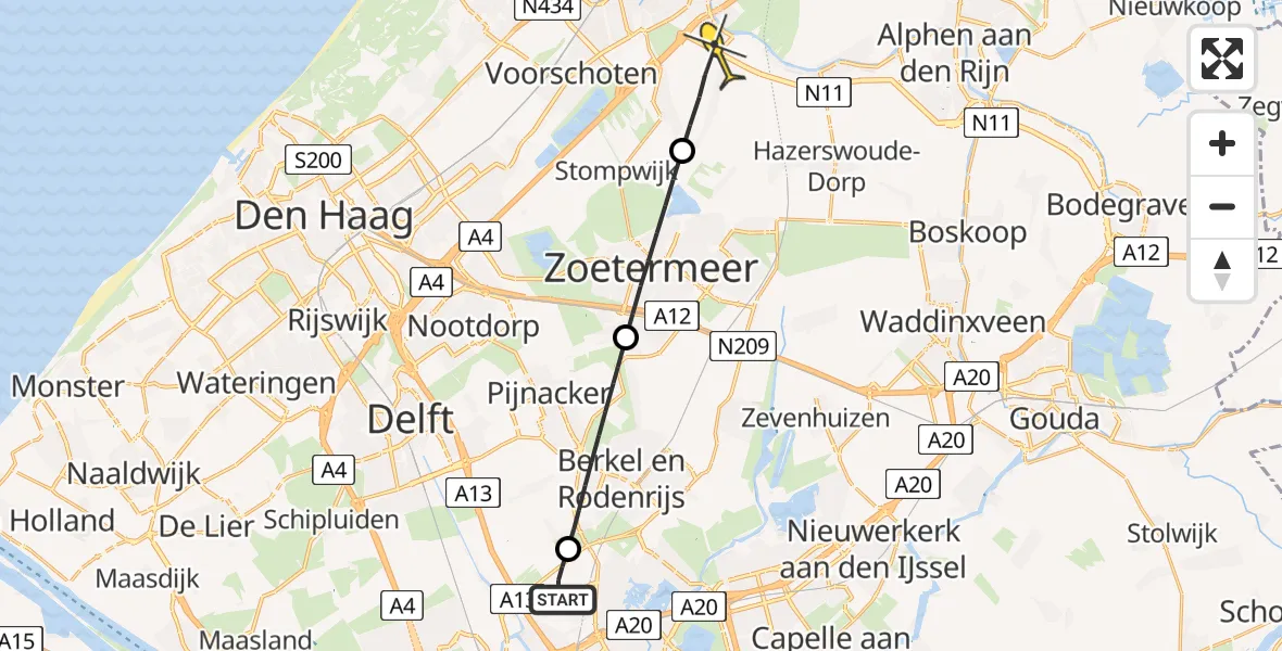 Routekaart van de vlucht: Lifeliner 2 naar Zoeterwoude, Barrepad