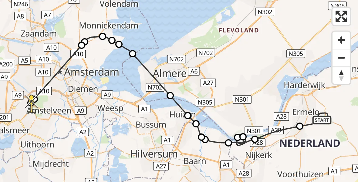 Routekaart van de vlucht: Politieheli naar Schiphol, Postweg