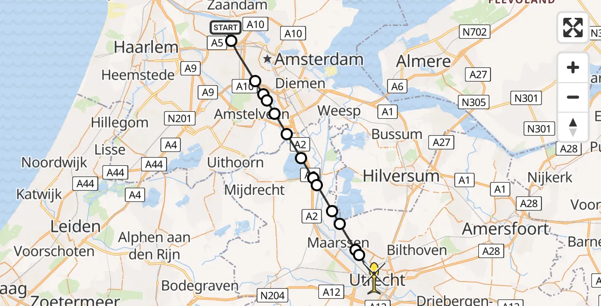 Routekaart van de vlucht: Lifeliner 1 naar Utrecht, Maltaweg