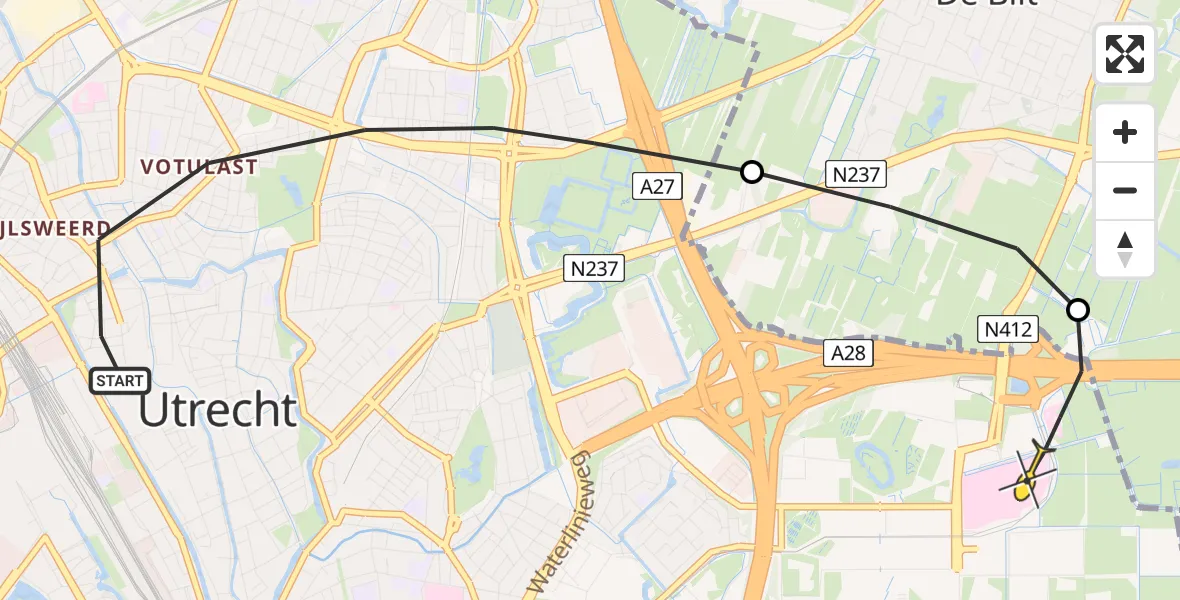 Routekaart van de vlucht: Lifeliner 1 naar Universitair Medisch Centrum Utrecht, Zaagmolenkade