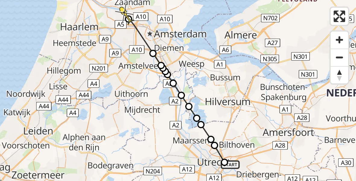 Routekaart van de vlucht: Lifeliner 1 naar Amsterdam Heliport, Weg tot de Wetenschap
