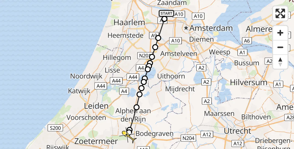 Routekaart van de vlucht: Lifeliner 1 naar Boskoop, Westpoortweg