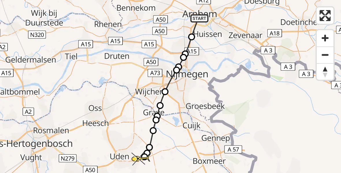Routekaart van de vlucht: Lifeliner 3 naar Vliegbasis Volkel, Rozemarijnsteeg