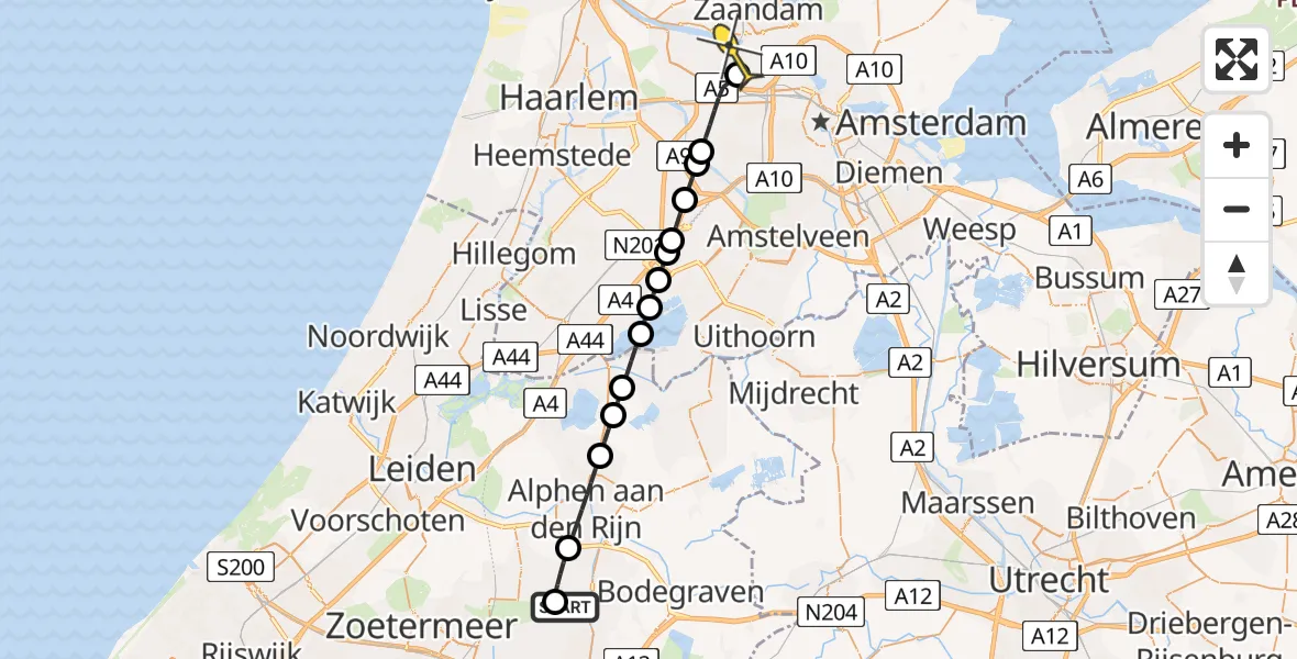 Routekaart van de vlucht: Lifeliner 1 naar Amsterdam Heliport, Voorweg