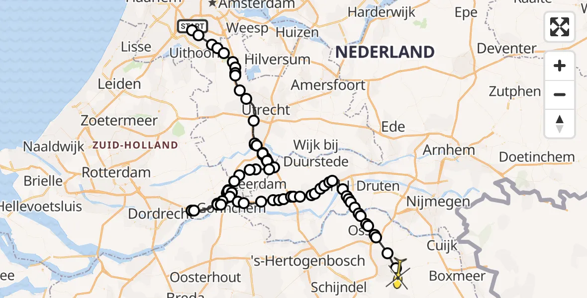 Routekaart van de vlucht: Politiehelikopter naar Vliegbasis Volkel, Westerkimweg
