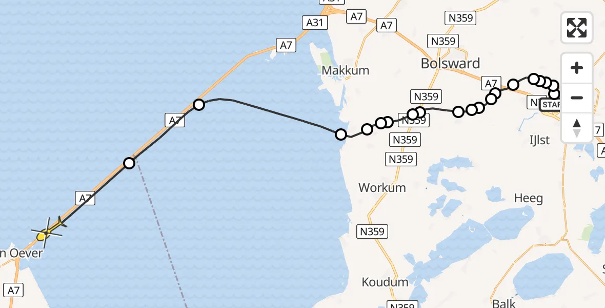 Routekaart van de vlucht: Kustwachthelikopter naar Den Oever, Kleasterwei