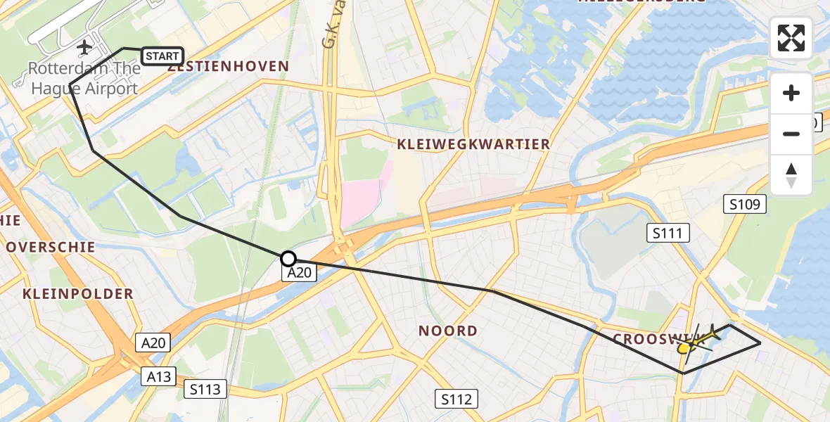 Routekaart van de vlucht: Lifeliner 2 naar Rotterdam, Welschapstraat