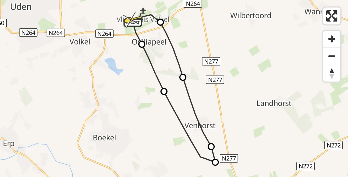 Routekaart van de vlucht: Lifeliner 3 naar Vliegbasis Volkel, Koolmeesstraat