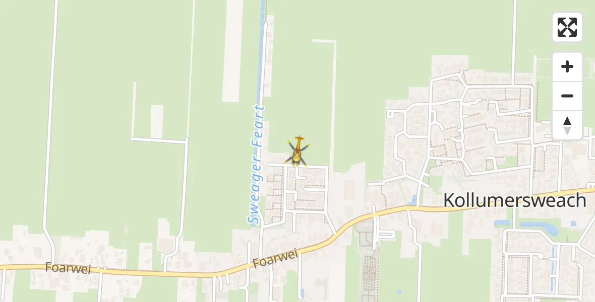 Vluchtroute Traumahelikopter van Kollumerzwaag naar Kollumerzwaag