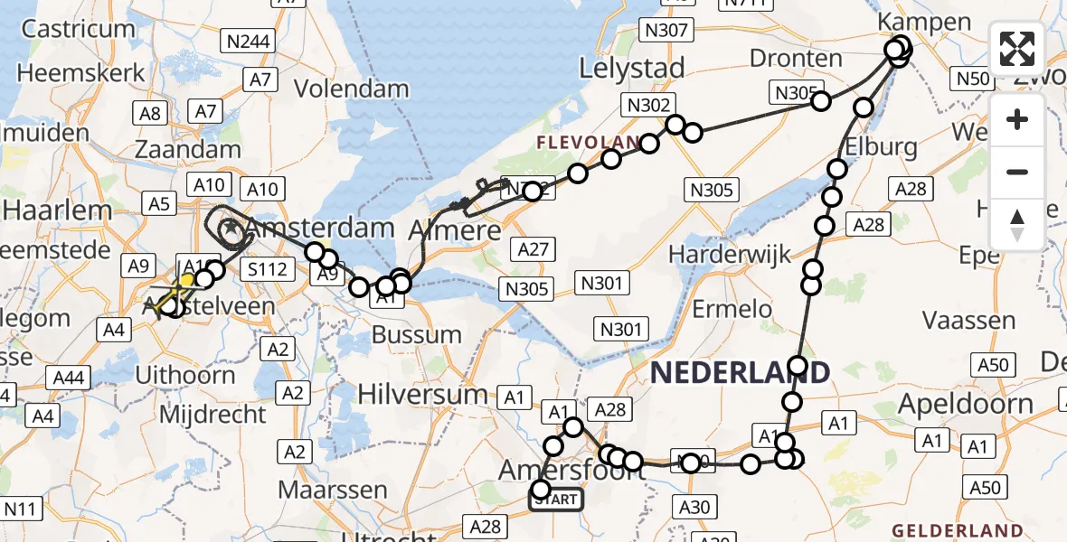 Routekaart van de vlucht: Politiehelikopter naar Schiphol, Amsterdamseweg