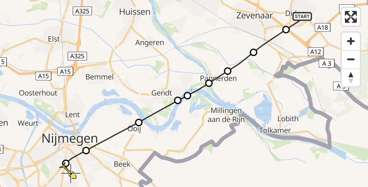 Routekaart van de vlucht: Lifeliner 3 naar Radboud Universitair Medisch Centrum, Rietdreef