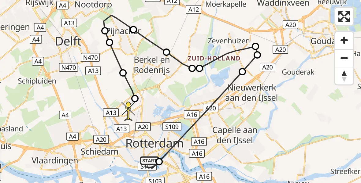 Routekaart van de vlucht: Lifeliner 2 naar Rotterdam The Hague Airport, Müllerkade