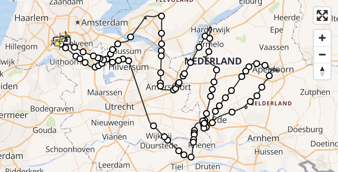 Routekaart van de vlucht: Politieheli naar Schiphol, Westerkimweg