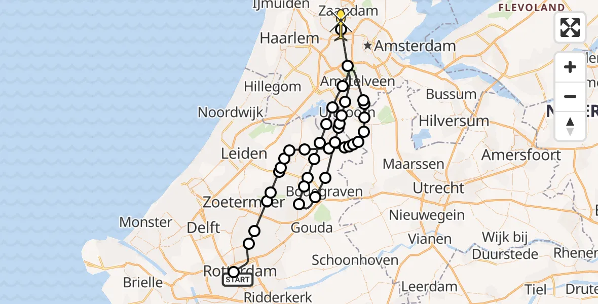 Routekaart van de vlucht: Lifeliner 1 naar Amsterdam Heliport, Heemraadssingel