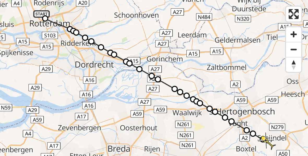Routekaart van de vlucht: Lifeliner 2 naar Schijndel, Van der Duijn van Maasdamweg