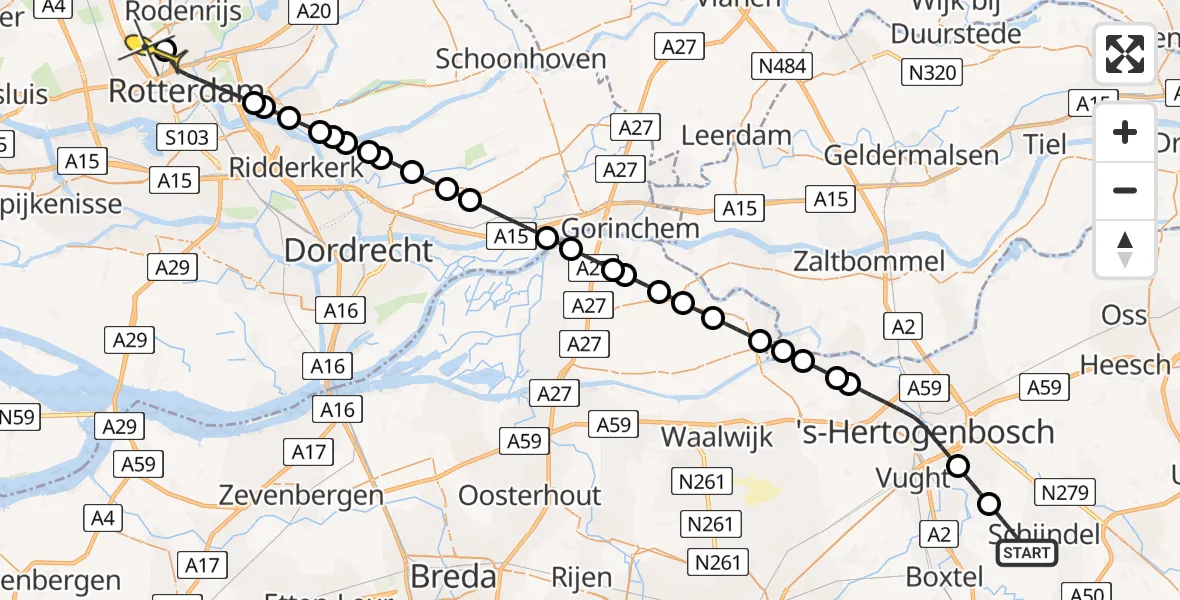 Routekaart van de vlucht: Lifeliner 2 naar Rotterdam The Hague Airport, Sliperman