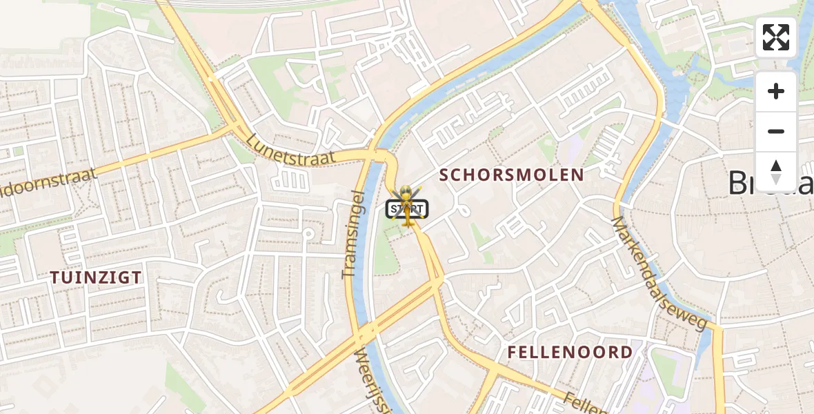 Routekaart van de vlucht: Lifeliner 2 naar Breda, Schorsmolenstraat