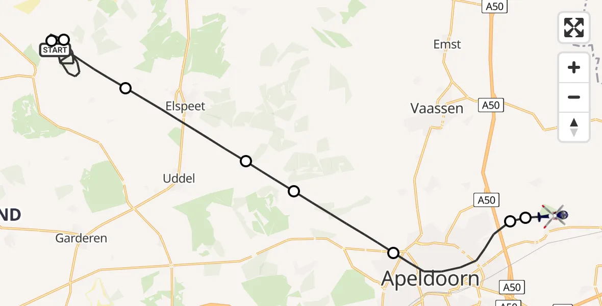 Vluchtroute Politiehelikopter van Ermelo naar Vliegveld Teuge