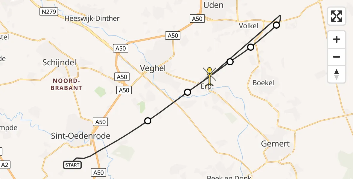 Routekaart van de vlucht: Lifeliner 3 naar Erp, Hoogstraat