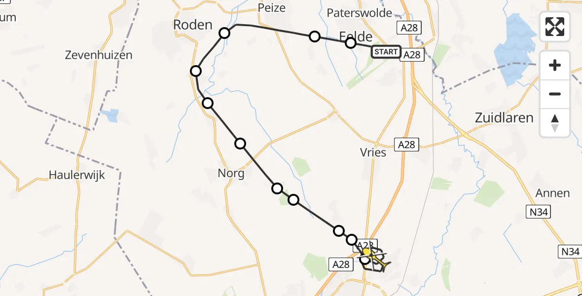 Routekaart van de vlucht: Lifeliner 4 naar Assen, Eskampenweg