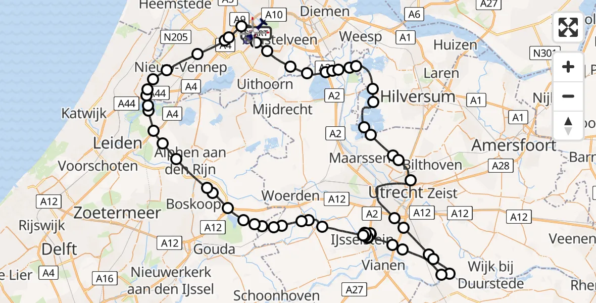Vluchtroute Politiehelikopter van Schiphol naar Schiphol