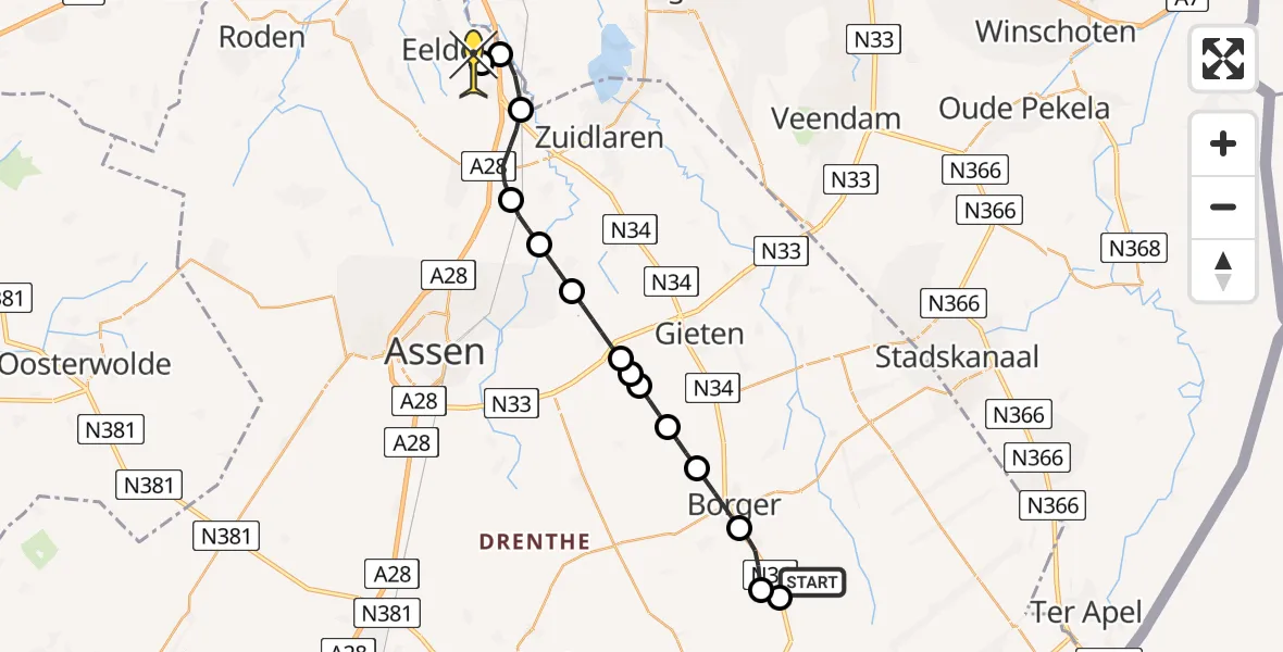 Routekaart van de vlucht: Lifeliner 4 naar Groningen Airport Eelde, Hoofdstraat
