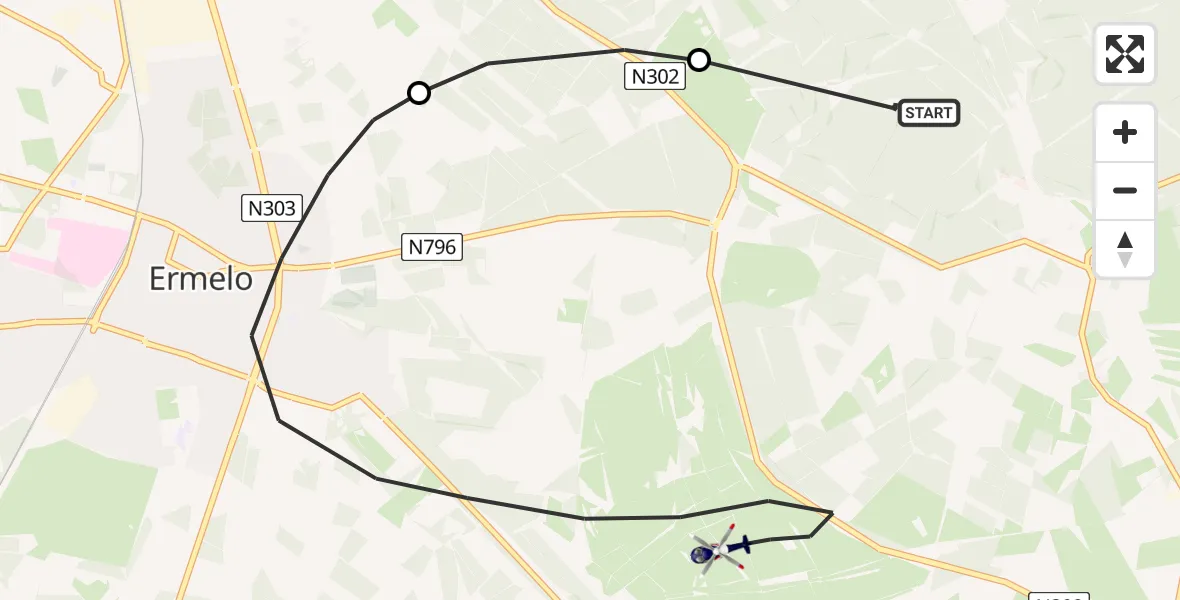 Vluchtroute Politiehelikopter van Ermelo naar Ermelo