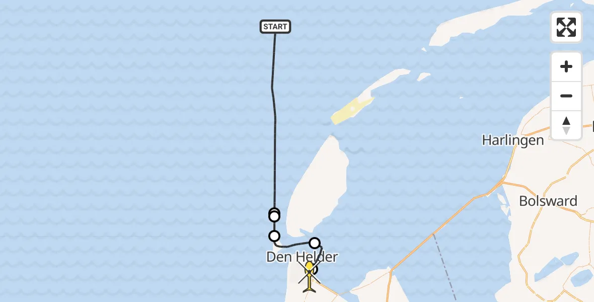 Routekaart van de vlucht: Kustwachthelikopter naar Vliegveld De Kooy, Luchthavenweg