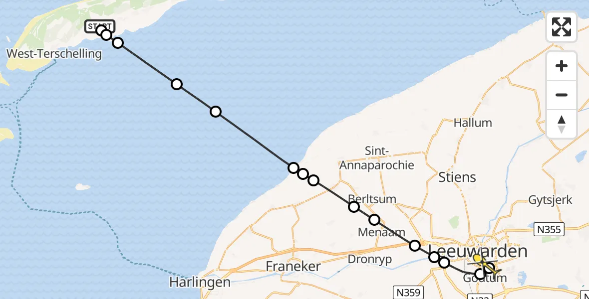 Routekaart van de vlucht: Ambulancehelikopter naar Leeuwarden, Striep