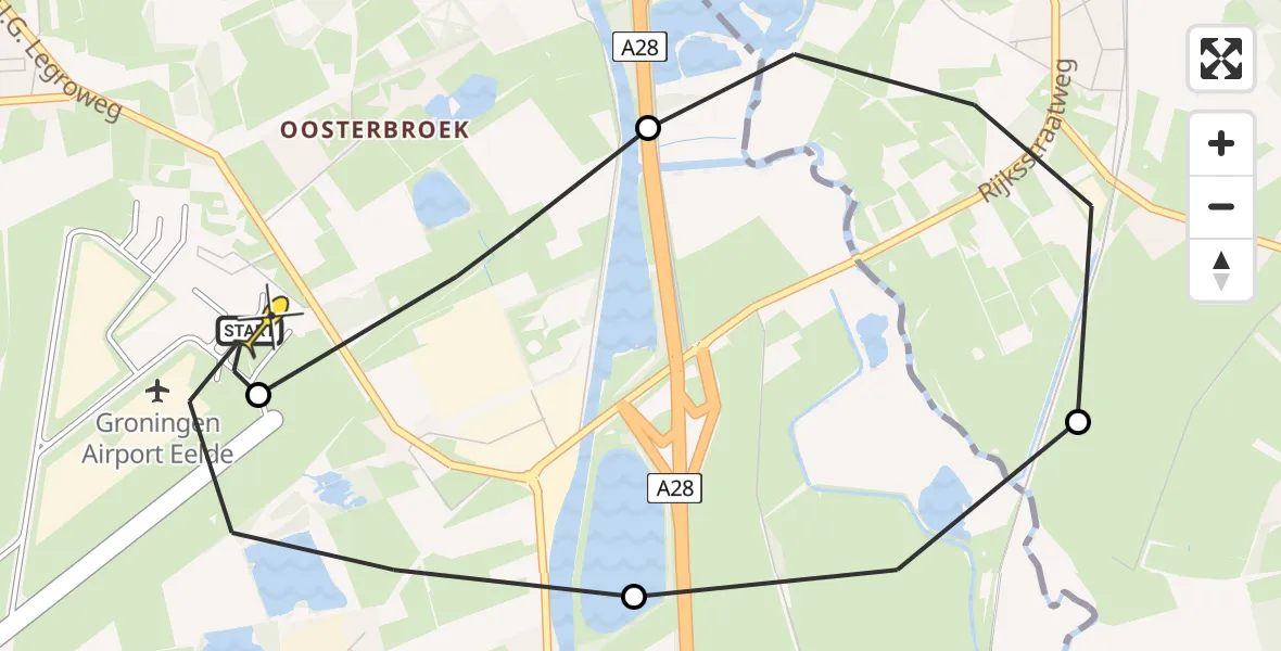 Routekaart van de vlucht: Lifeliner 4 naar Groningen Airport Eelde, Duinstraat