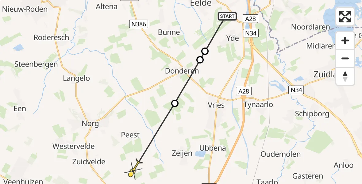 Routekaart van de vlucht: Lifeliner 4 naar Peest, Moespot