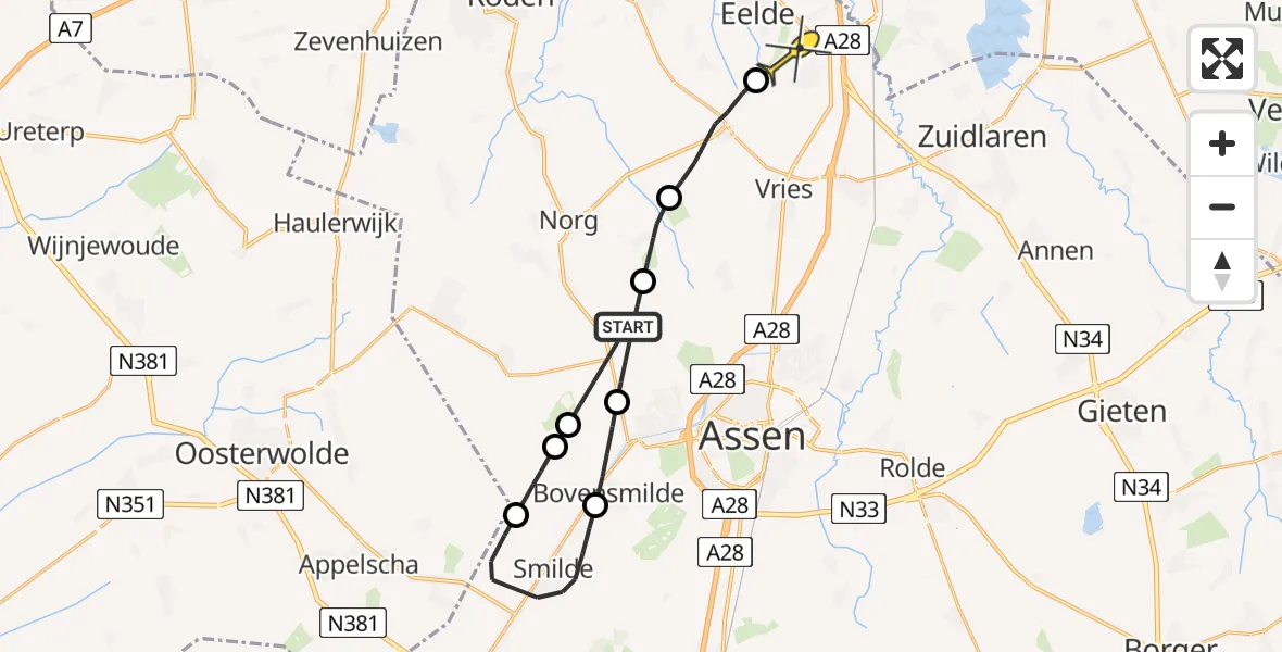 Routekaart van de vlucht: Lifeliner 4 naar Groningen Airport Eelde, Prins Clausstraat