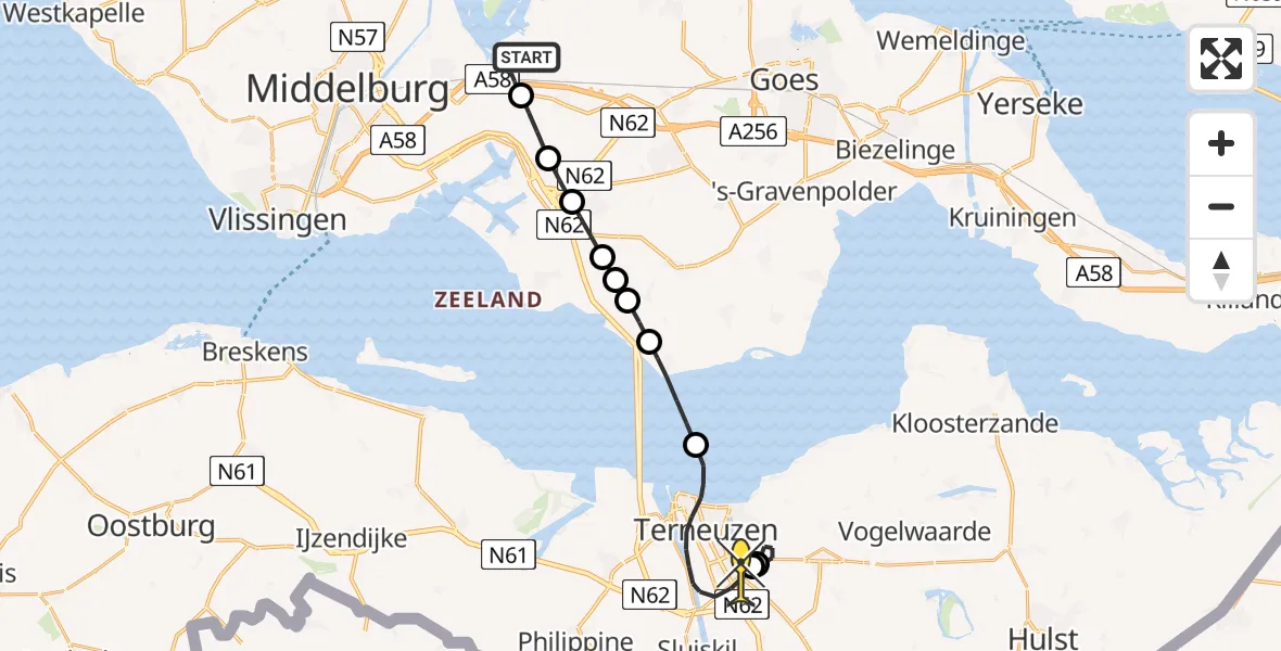 Routekaart van de vlucht: Kustwachthelikopter naar Terneuzen, Muidenweg