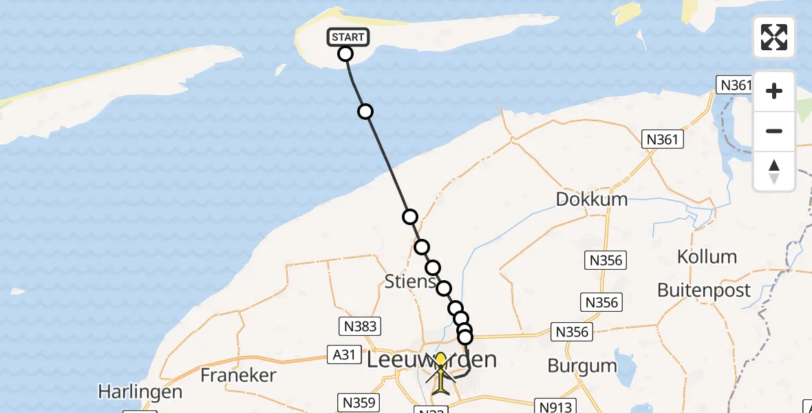 Routekaart van de vlucht: Ambulanceheli naar Leeuwarden, Looweg