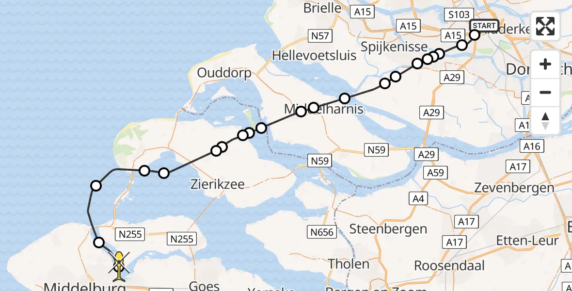 Routekaart van de vlucht: Kustwachthelikopter naar Arnemuiden, Stolwijkstraat