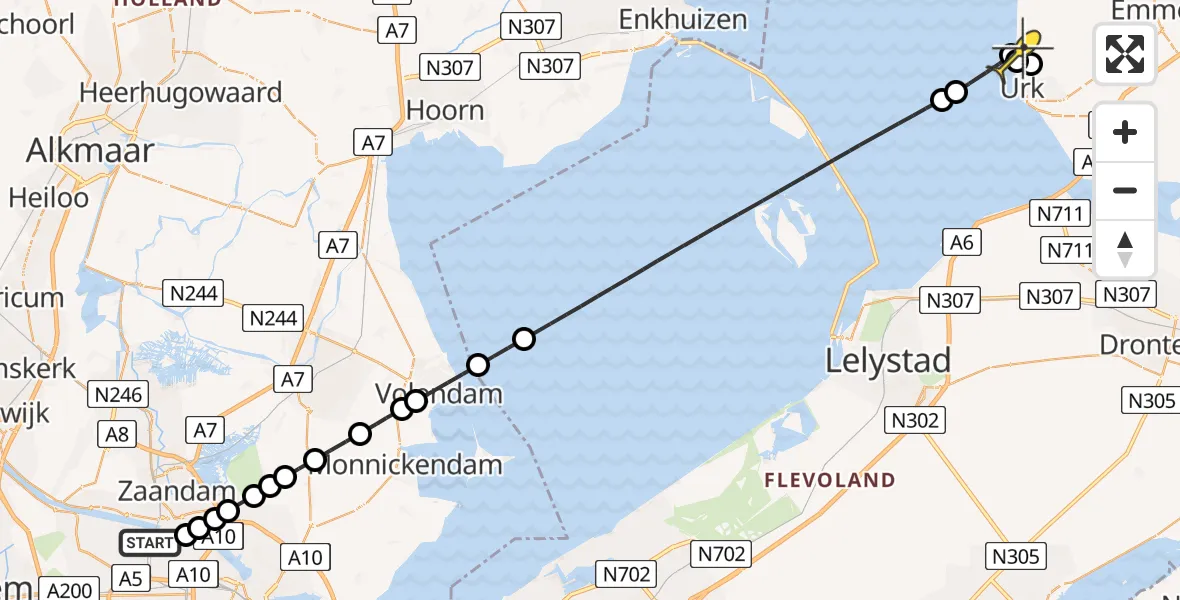 Routekaart van de vlucht: Lifeliner 1 naar Tollebeek, Kompasweg