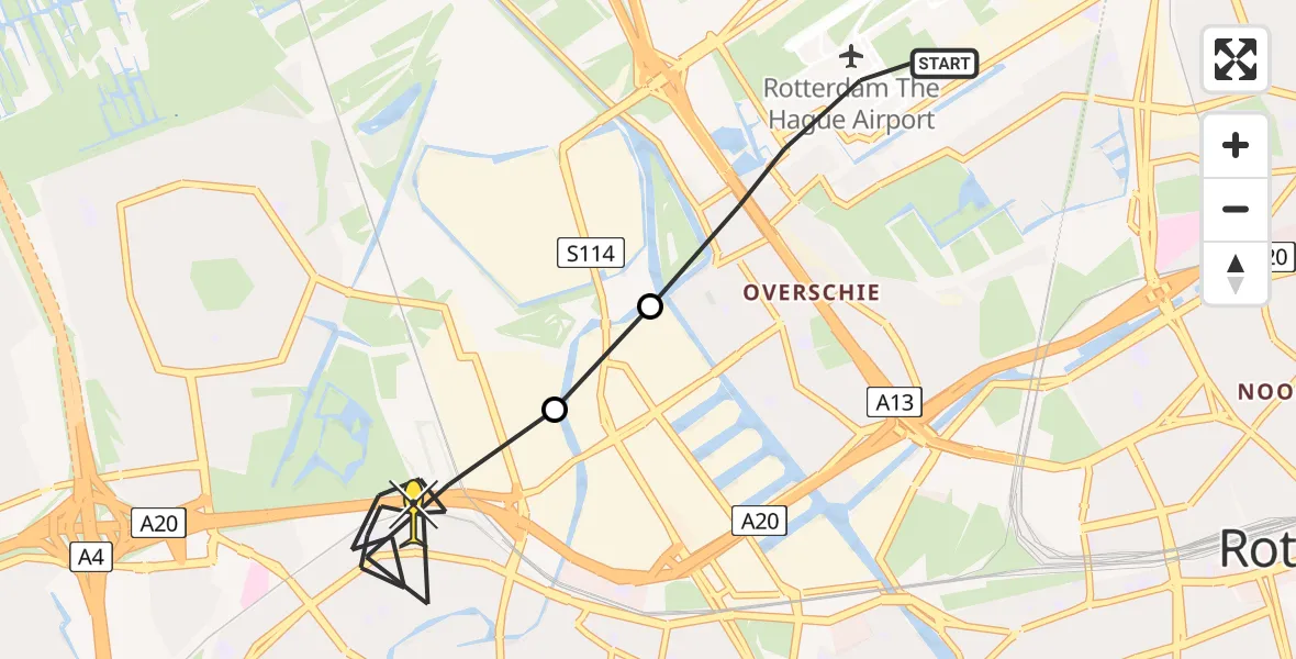 Routekaart van de vlucht: Lifeliner 2 naar Schiedam, Vliegveldweg