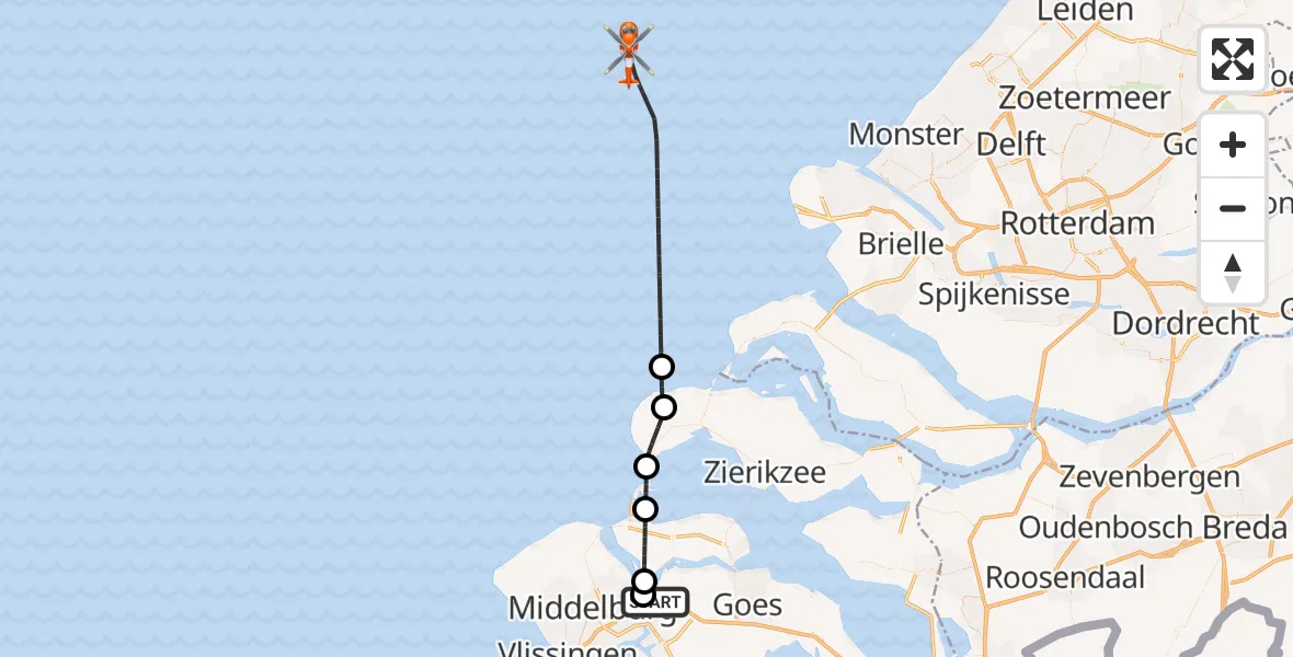 Vluchtroute Kustwachthelikopter Vliegveld Midden-Zeeland - , 11 oktober 2025, 10:57